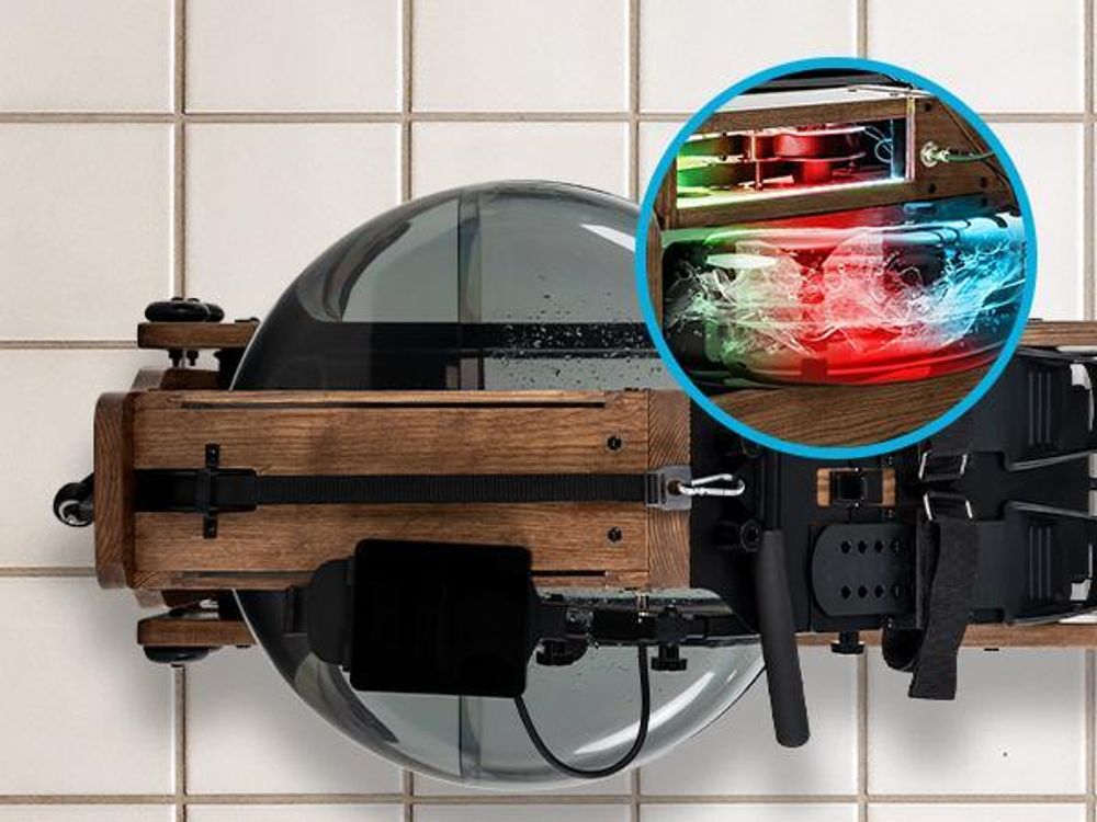 Miweba Sports Wasser-Rudergerät MR700 Pro | Holzrudergerät - Rudermaschine - App Steuerung - LED Display - Tablet Halterung - klappbar (Esche Dunkel)