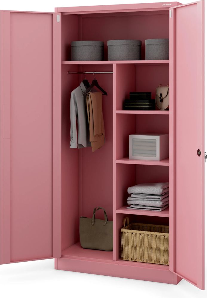 Metallschrank C34 Aktenschrank Werkzeugschrank Umkleideschrank Spind Flügeltüren Kleiderstange Pulverbeschichtung Metall Abschließbar 185 cm x 90 cm x 45 cm (H x B x T) Farbe: Rosa