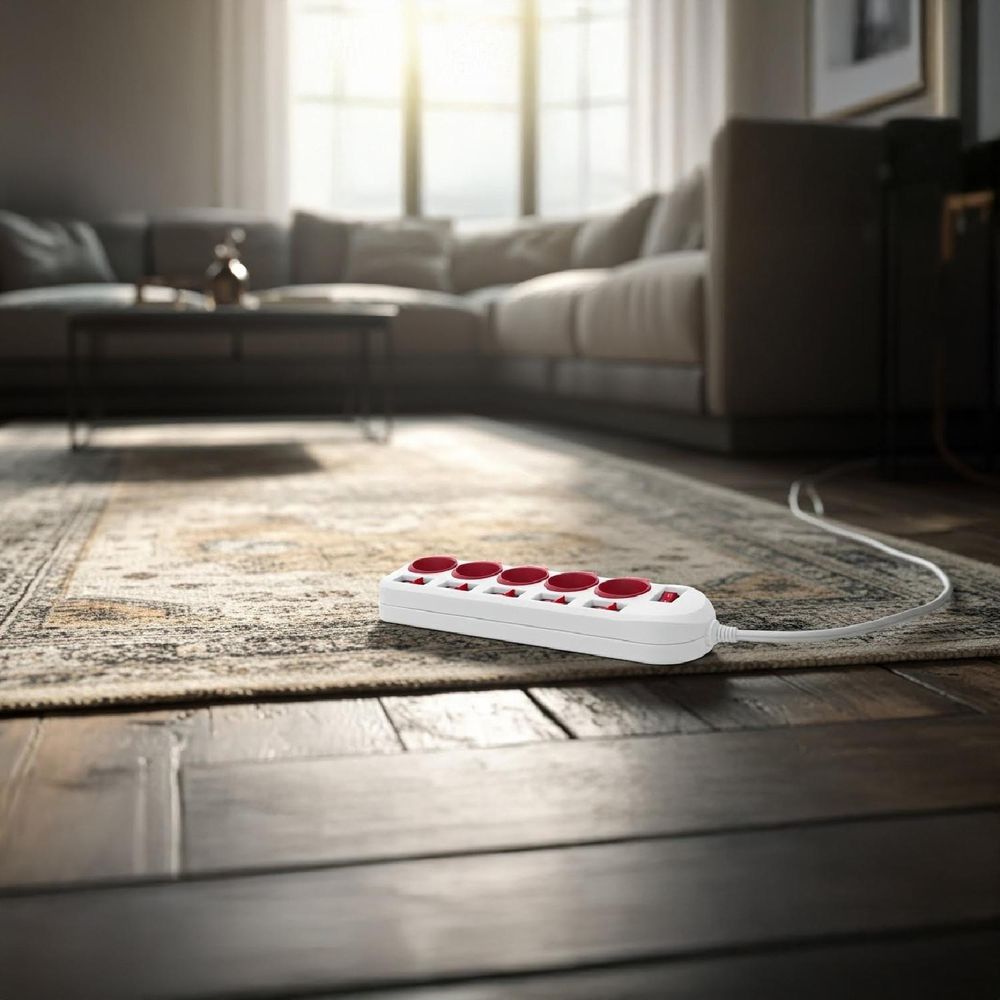 Maclean MCE204M/R 5-Fach Steckdosenleiste Typ-E 1,5m mit Schalter Mehrfachsteckdose Mehrfach Steckdosen Leiste Kinderschutz FR Stecker Max. 10A Überspannungsschutz (Weiß/Rot)