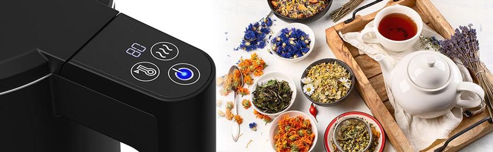 Balter Wasserkocher Edelstahl mit Temperatureinstellung 1,7L, 2200W, BPA-frei, LED-Anzeige, Temperaturwahl 40°C-100°C, Abschaltautomatik, Schwarz