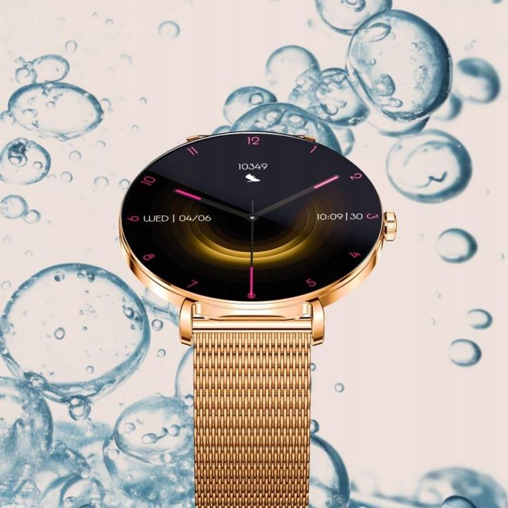 Forever Smartwatch dla modnych kobiet, Bluetooth, AMOLED, można dzwonić bezpośrednio z zegarka SB-370 Lucca różowe złoto - bransoleta Spotted