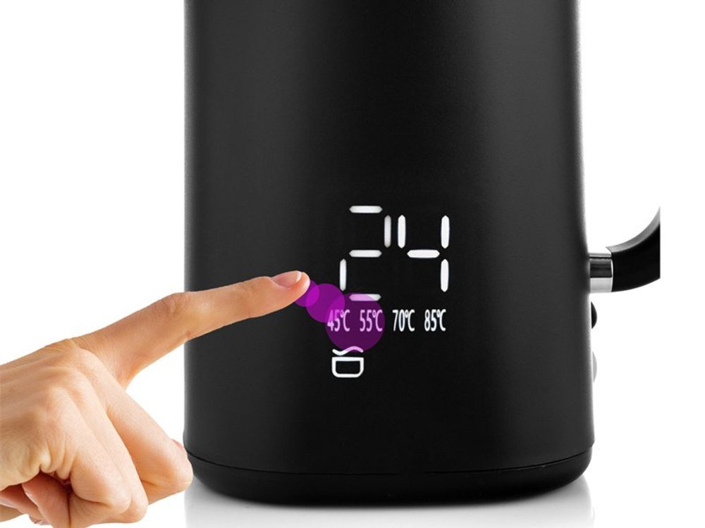 Lehmann Wasserkocher 1,7 L mit Temperaturregelung 45-100 °C, Edelstahl Wasserkessel mit Warmhaltefunktion und Touchpanel, mattes Schwarz