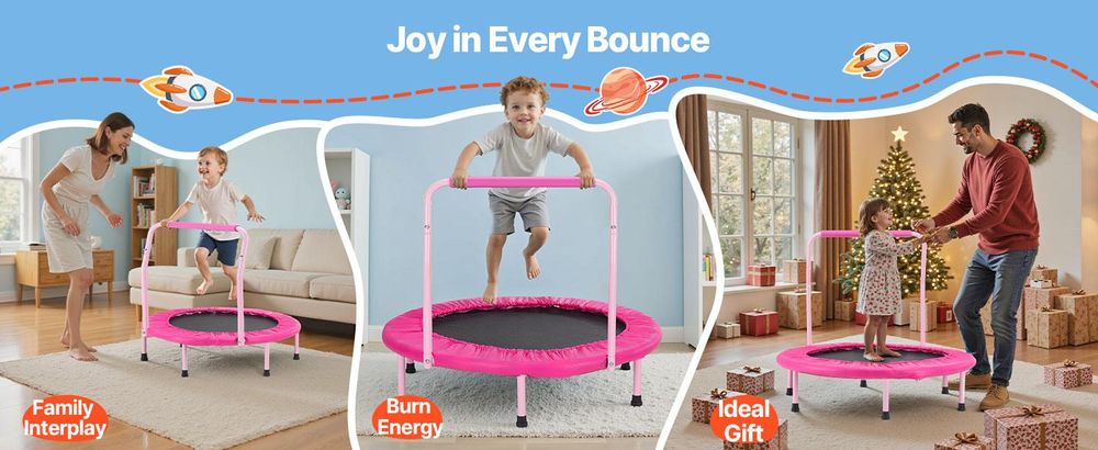 VEVOR Kindertrampolin Outdoor-Trampolin 91,44 cm faltbares Trampolin mit Griff, Rebounder-Trampolin Gartentrampolin für Kleinkinder, Geburtstagsgeschenk für Kinder ab 3 Jahren 100 kg belastbar Rosa