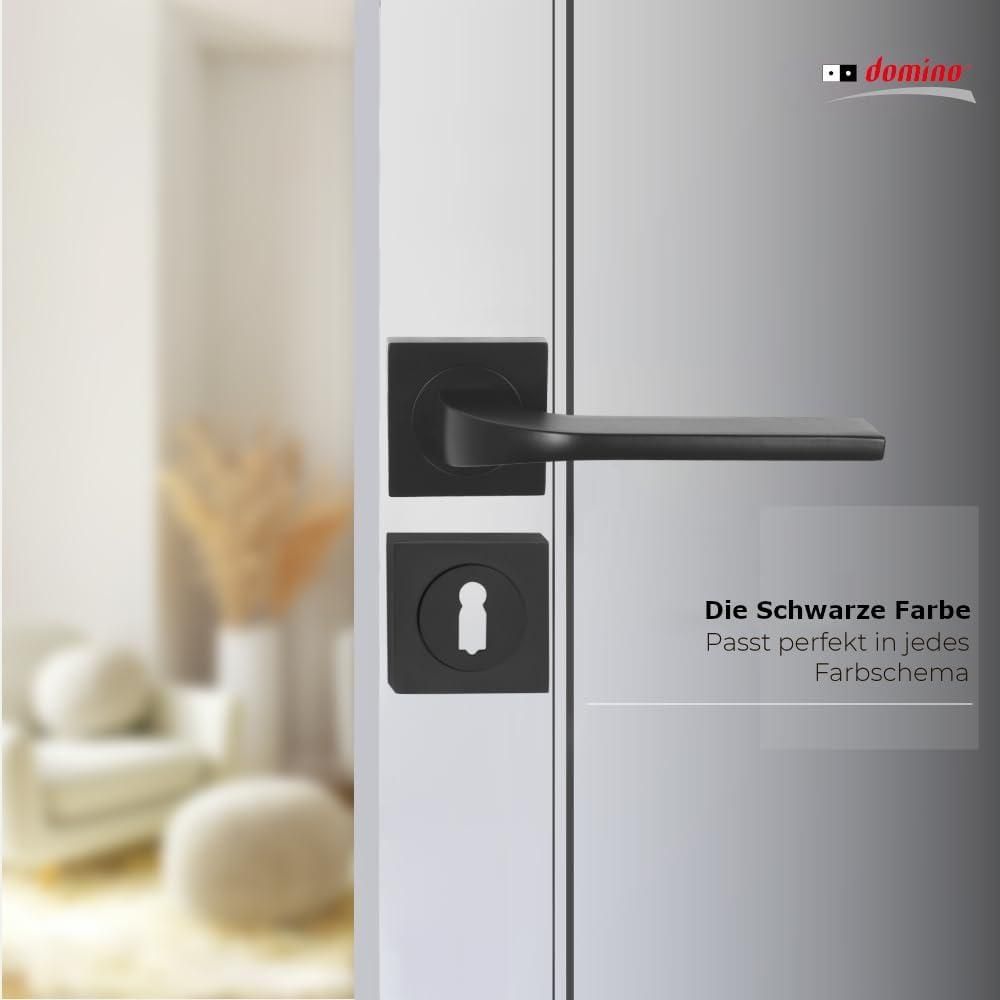 DOMINO Türgriff Drückergarnitur BB-Buntbart Set | Vierkant-Rosette | Türklinke für Zimmertür, Bürotür, Kellertür & Innentür | Türbeschläge aus Aluminium | Bronze Türdrückergarnitur | TIPO-QR BLACK