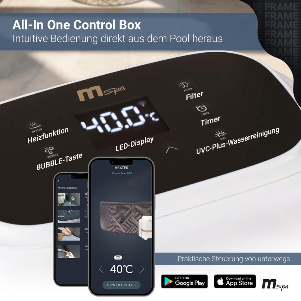 Miweba MSpa Whirlpool Frame Mono | Aufblasbar - Indoor & Outdoor Pool - Ozongenerator - UVC+ Filter - Anti-Frost-System - 6 Personen - App Steuerung