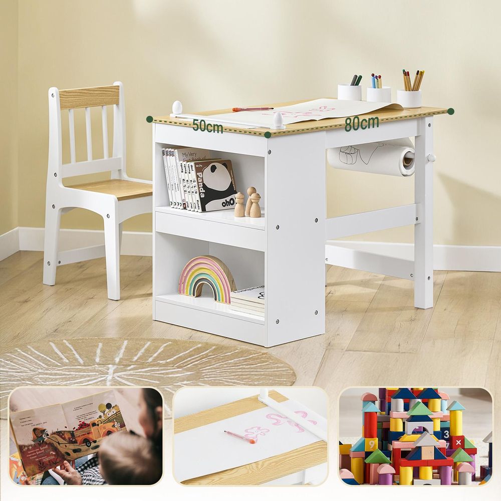 SoBuy Kindertisch mit 1 Stuhl Set Aufbewahrungsmöbel Weiß Skandinavisch KMB60-WN