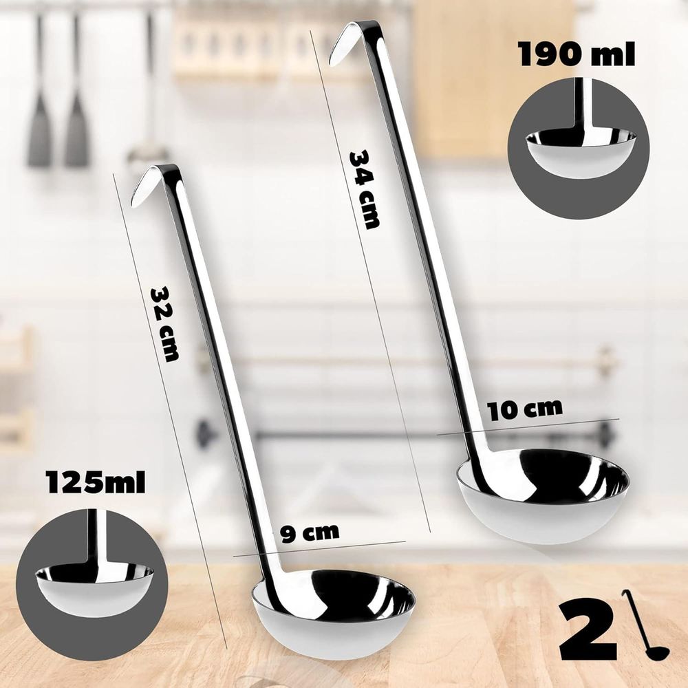 KADAX Suppenkelle aus Edelstahl "Kebal", Soßenlöffel mit langem und ergonomischem Stiel, 9 cm + 10 cm, silber