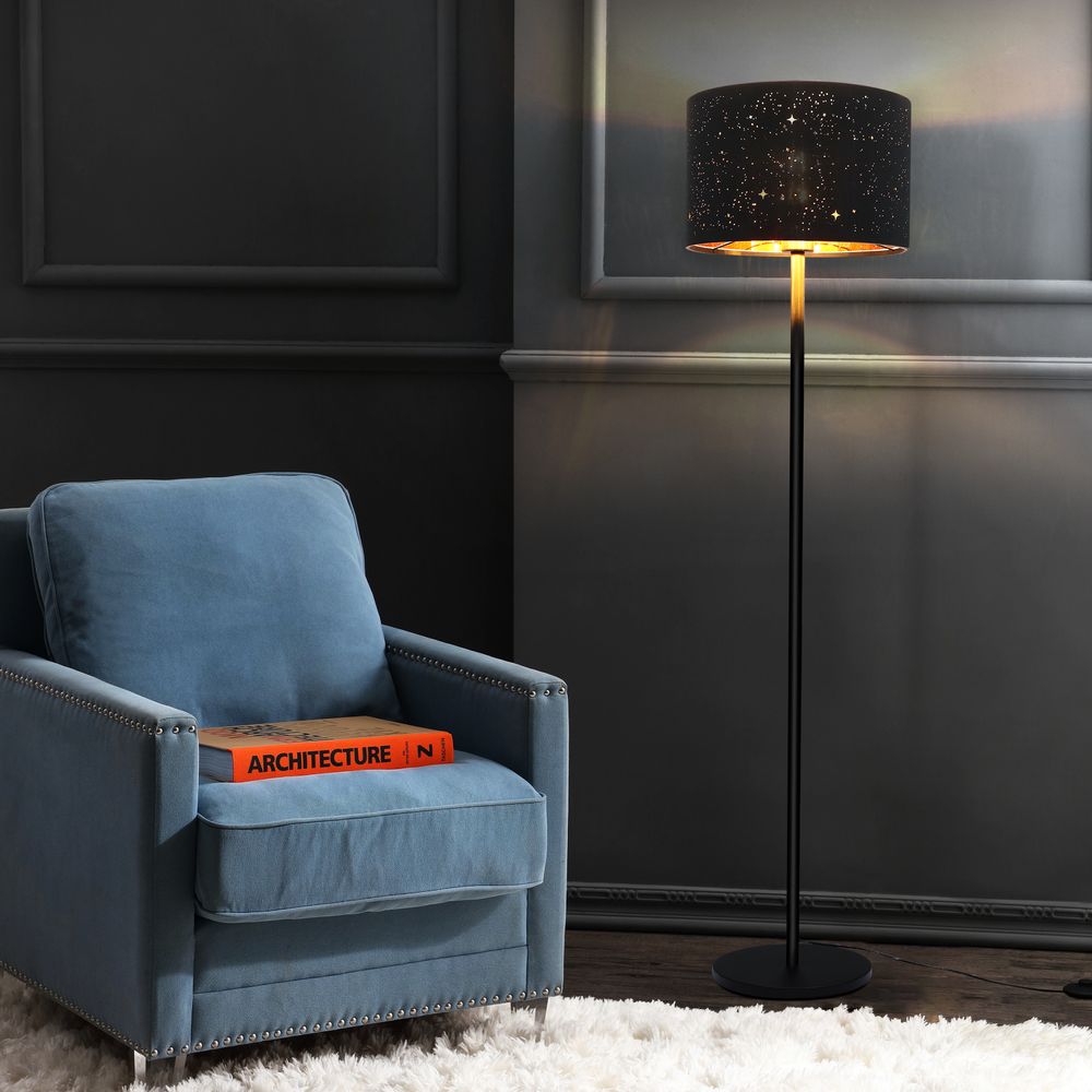 ZMH Lampa Podłogowa Do Salonu Lampa Podłogowa Czarno Złota Lampa Podłogowa Z Tkaniny Z Gniazdem E27 Max. 40W Nowoczesny Abażur W Gwiazdy 144cm Lampa Podłogowa
