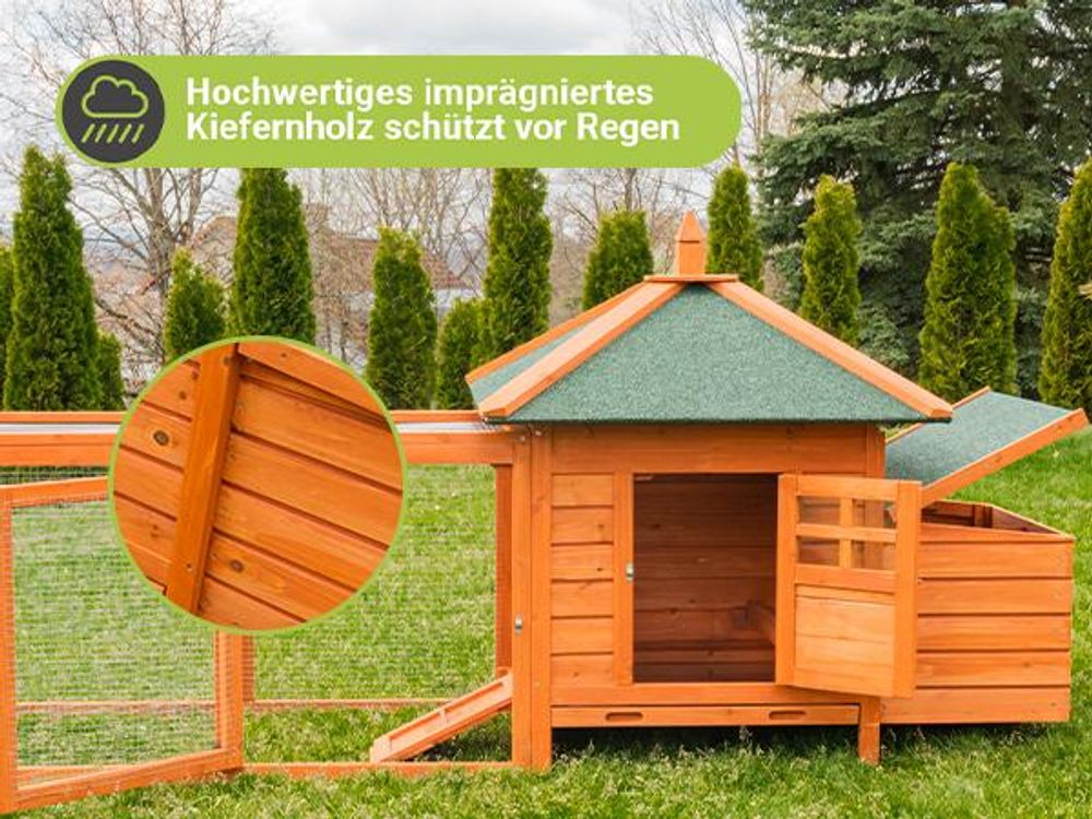 MyAnimal Hühnerstall MH-19 | Für 3-4 Hühner - Hühnerhaus - 2 Sitzstangen - Nistkasten - Eiablage - Freilaufgehege - Wetterfestes Dach (Grau/Weiß)