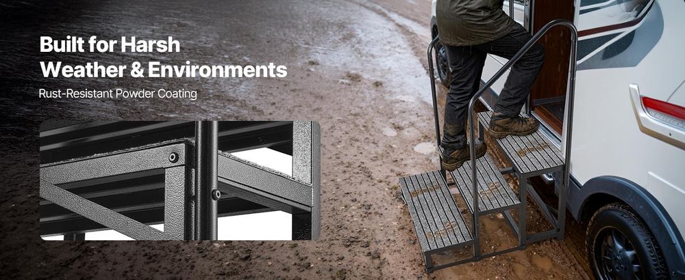 VEVOR Wohnmobiltreppe 3 Stufen mit 2 Handläufen 300kg Rutschfest für Camper