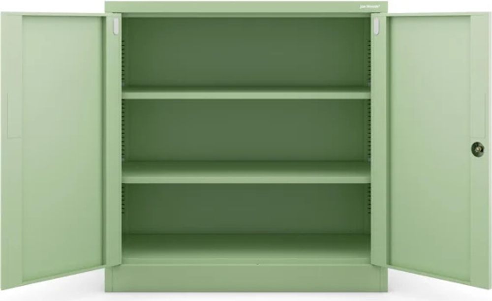 Kleiner Aktenschrank C001B Büroschrank mit Flügeltüren Metallschrank Lagerschrank Pulverbeschichtet Stahlblech Abschließbar 92,5 x 90 x 40 cm, Farbe: Pastellgrün