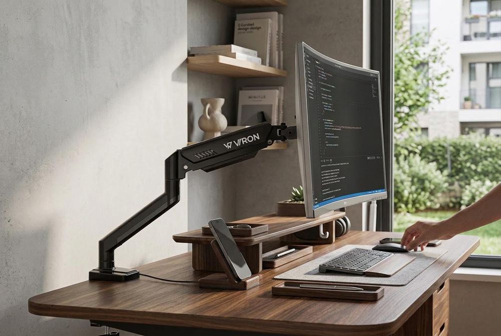 VIRON Monitorhalterung HX-S, 13-42 Zoll, bis 9kg, VESA 75/100, höhenverstellbar & Pivot SET mit Stahlplatte