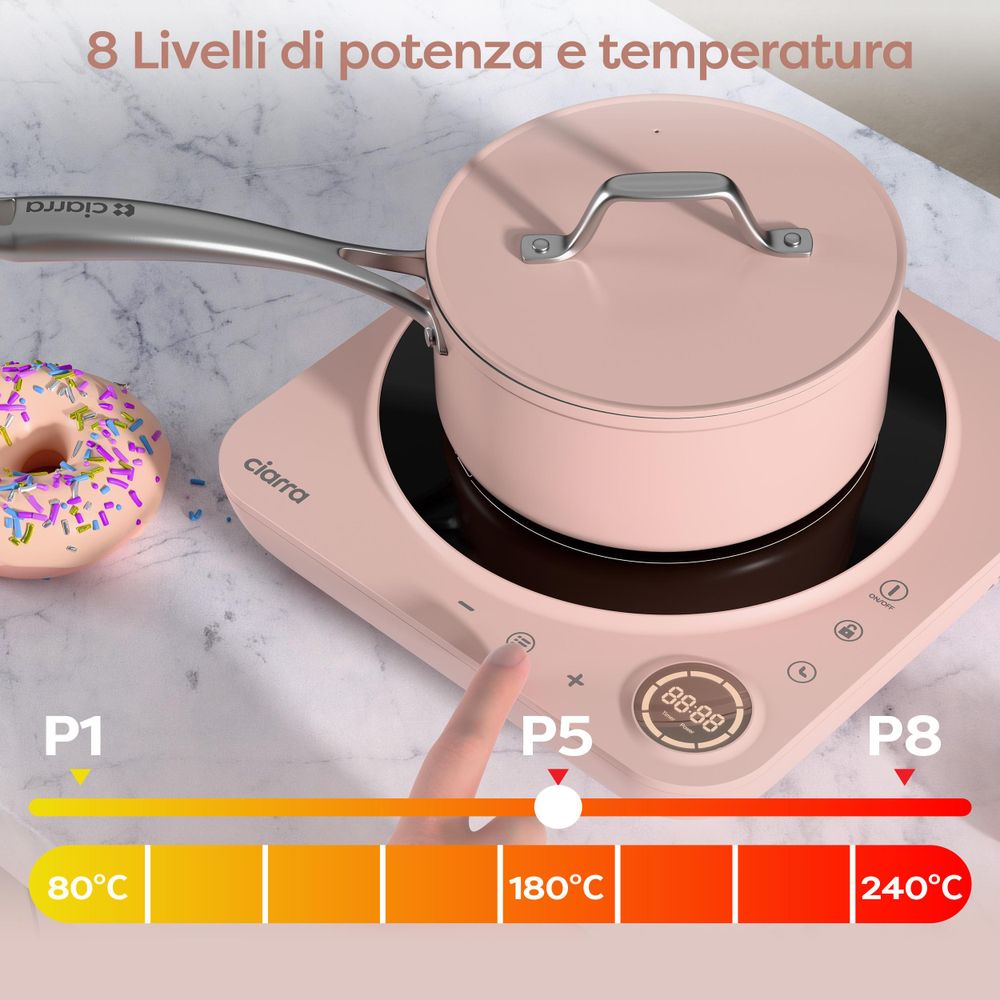 CIARRA piano cottura a induzione singolo Piano cottura a induzione 1 piastra 2000W piano cottura singolo Touch-Control VM1TIHA-P