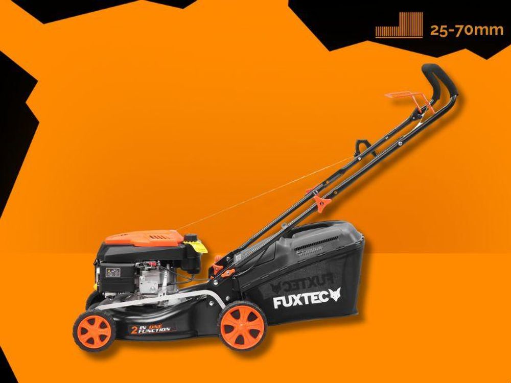 FUXTEC Benzin Rasenmäher FX-RM4346ECO - 146ccm | 43cm | 3,5PS Motormäher  | 40L Fangkorb| 25kg | 4-Takt | Heckauswurf |800ml Tankinhalt |bis 400m²