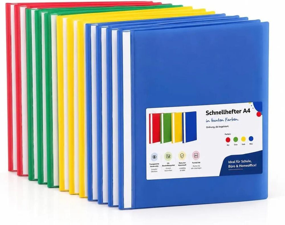 Schnellhefter für DIN A4 in Rot, Grün, Gelb und Blau