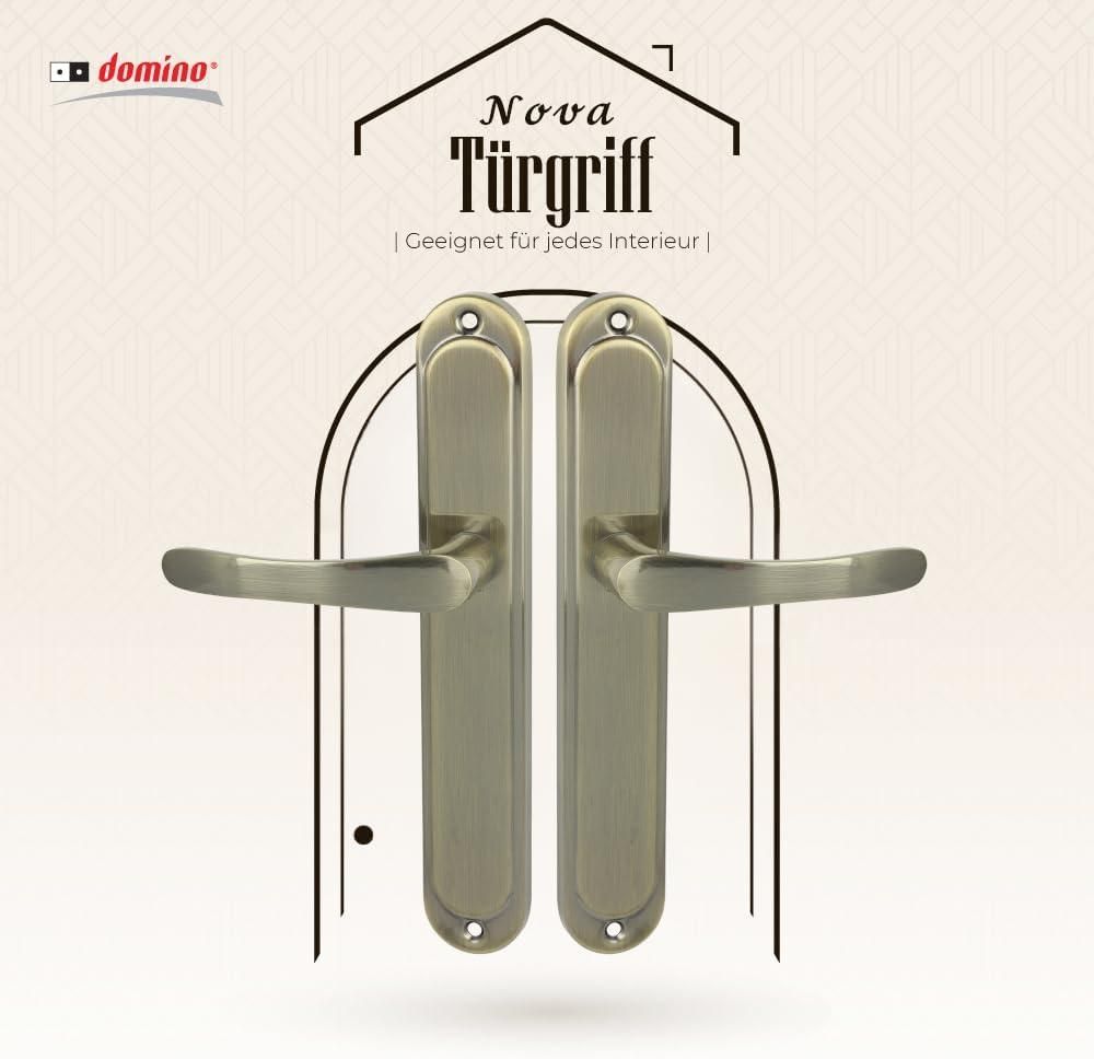 DOMINO Türgriff Blind Drückergarnitur | Langschildgarnitur | Türklinke für Zimmertür, Bürotür, Kellertür & Innentür | L-Form | Türbeschläge aus Aluminium | Bronze Türdrückergarnitur | NOVA M3