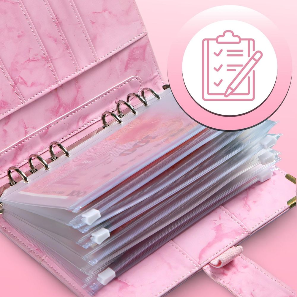 Budget Planner A6 mit Ringbuch & Magnetverschluss - Geld Organizer und Haushaltsbuch für Sparchallenge Umschlagmethode & Cash Stuffing, Rosa Retoo