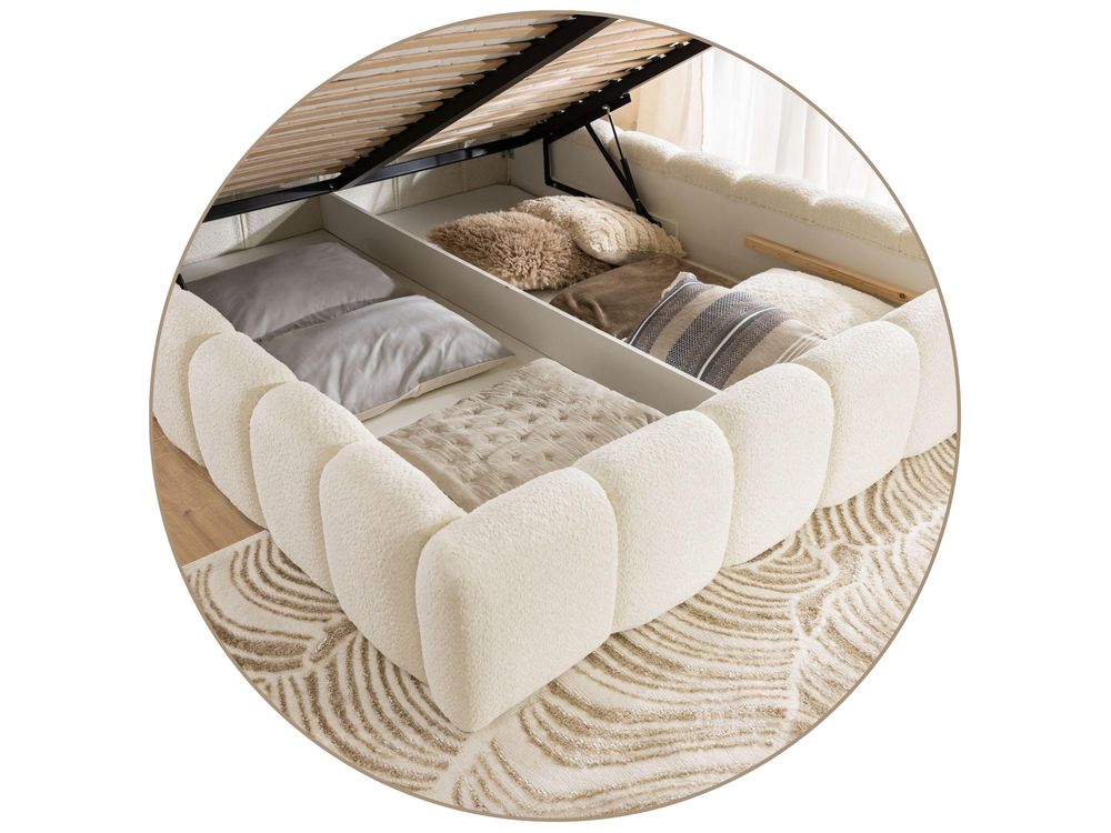 FURNISTAR Polsterbett MIA mit Bettkasten 120x200, Bubble Bett, Doppelbett mit Stauraum, Lattenrost, Boxspringbett-Optik, ohne Matratze, Weiß