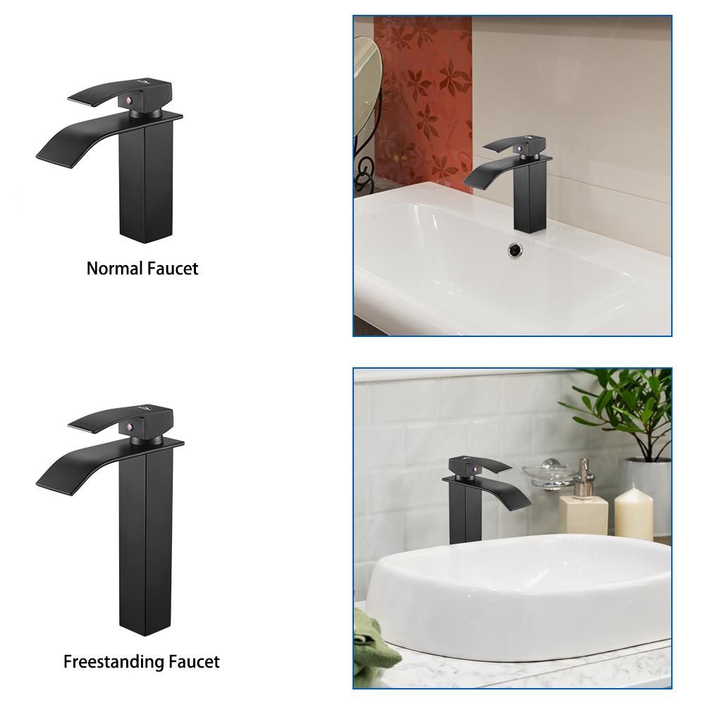 Auralum MAX Wasserhahn Bad Schwarz,Wasserfall Waschtischarmatur Einhandmischer Armatur Waschbecken mit Auslauf Höhe 110MM,Wassersparend, Energiespared