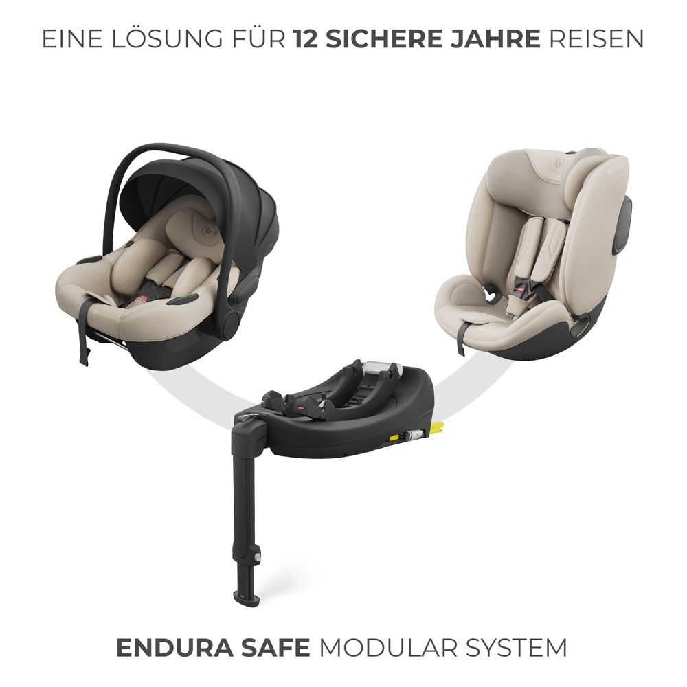 Kinderkraft ENDURA SAFE Modular System – Babyschale & Kindersitz 2in1 mit drehbarer ISOFIX-Basis, i-Size, Grau