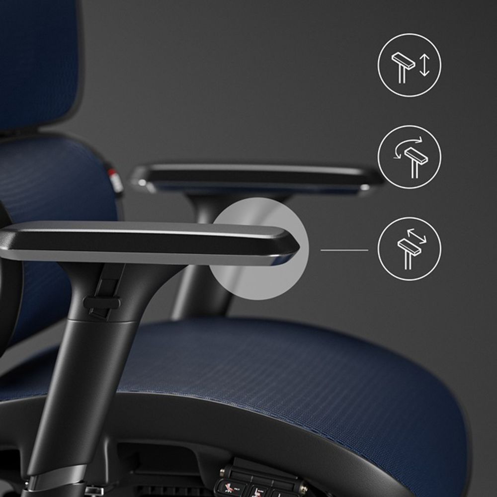 Diablo V-Commander Ergonomischer Bürostuhl Schreibtischstuhl Chefsessel 3D Armlehnen Verstellbare Kopfstütze & Sitzfläche Netzstof Farbe: Schwarz-Blue