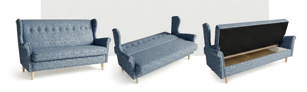 Schlafsofa ARI Design – Skandinavisches Muster, Webstoff in Blau, Family Meble