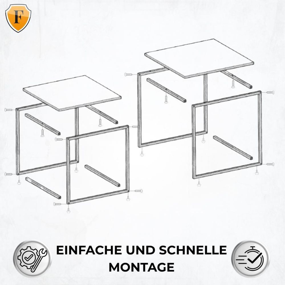 FORTENA Couchtisch 2er Set Quadratisch Weiß Schwarz – Modern Wohnzimmertisch Beistelltisch
