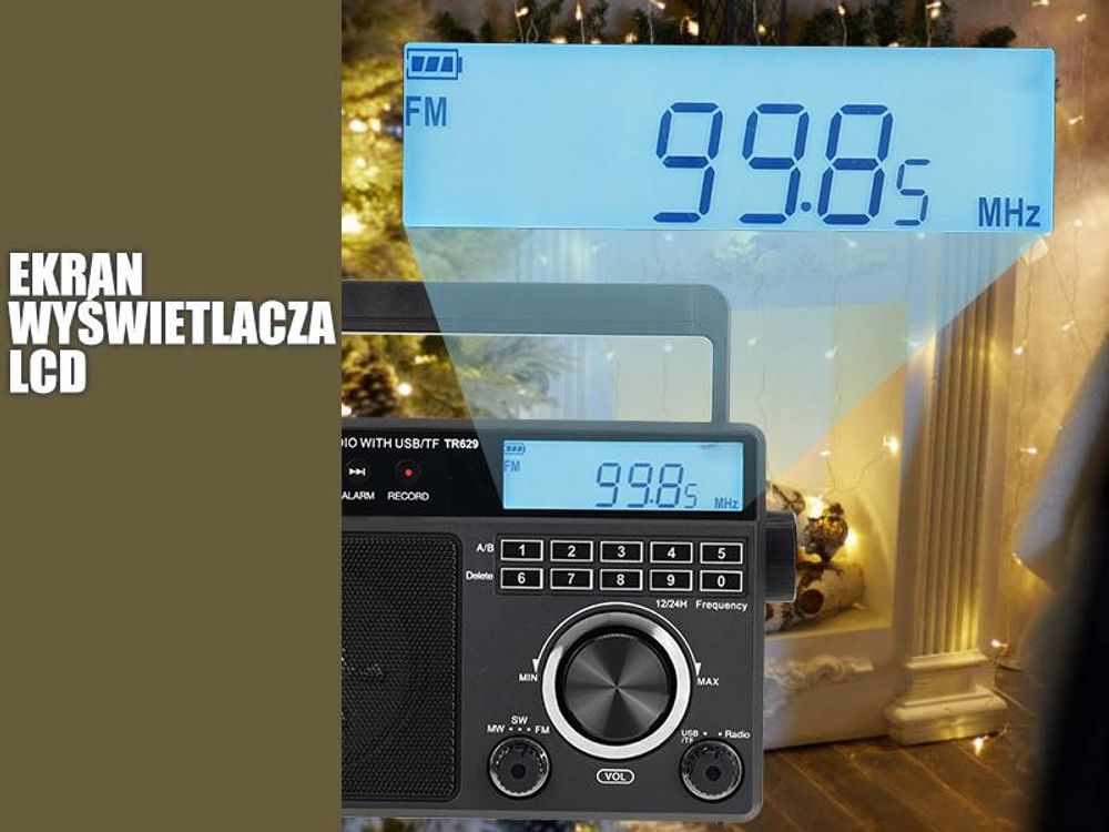 Przenośne radio Retekess TR629, radio alarmowe AM FM SW World Receiver z DSP, obsługa dysków U/kart SD, zegar, budzik, radio na baterie, prezenty dla osób starszych