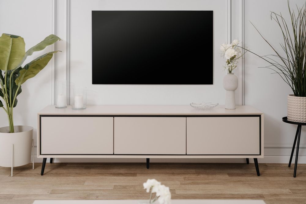 Lowboard „Arona“ – modernes Lowboard mit 3 Klappen und grifflosem Design