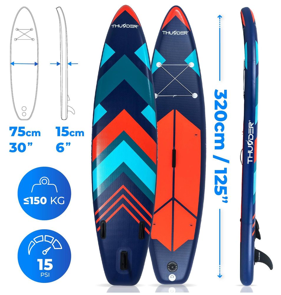 Thunder Stripes 320 Stand Up Paddle Board 320 x 75 x 15 cm Rot Blau 150 kg