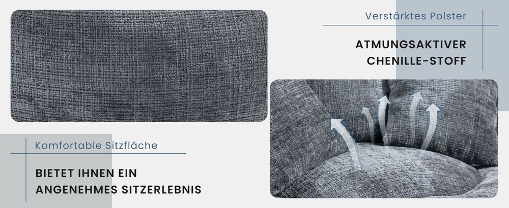 MODFU Doppel-Sitzsack Schlafsofa mit 3 Kissen & gepolsterten Schaumstoffpolsterung,Relaxsessel Extrabreit Sitzsacksofa Posterstuhl,108×108×52cm,Grau