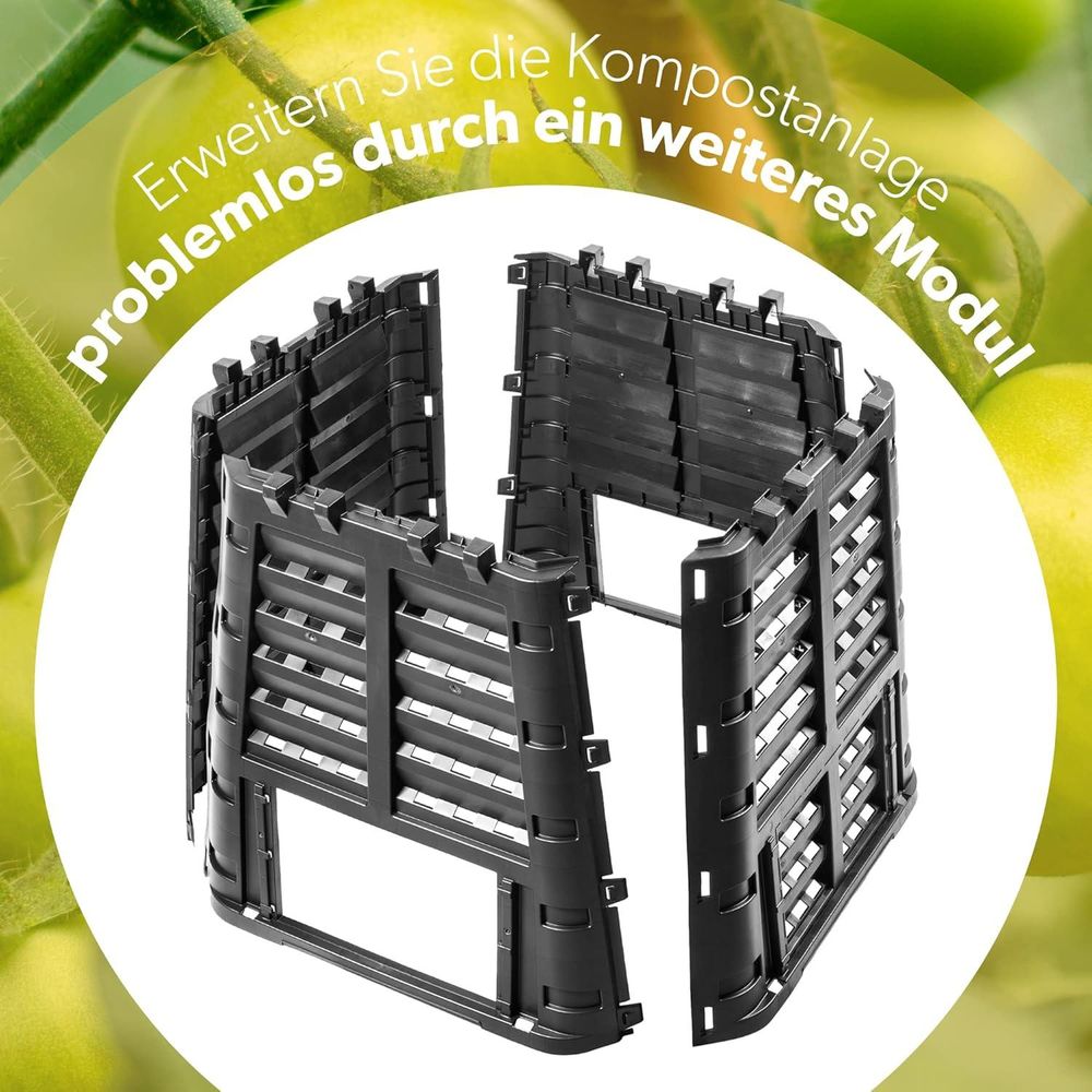 KADAX Komposter aus Kunststoff "Boko", witterungsbeständiger mit Deckel, Schwarz, 480L