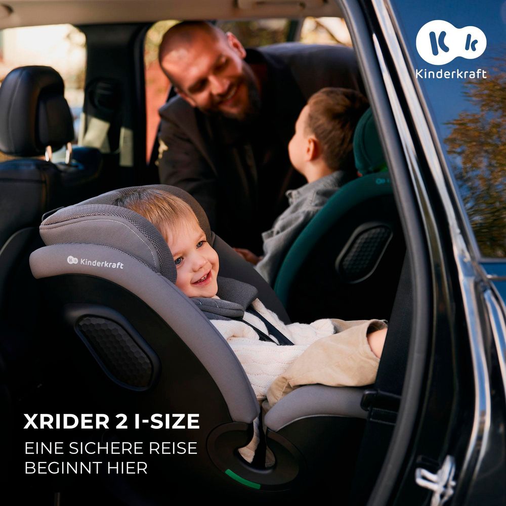Kinderkraft XRIDER 2 i-Size - Autositz 40-150 cm - RWF bis 21 kg - 360° drehbar - SPS+, H-GUARD+ Systeme - 8 Liegepositionen - Memory-Schaum - Grau