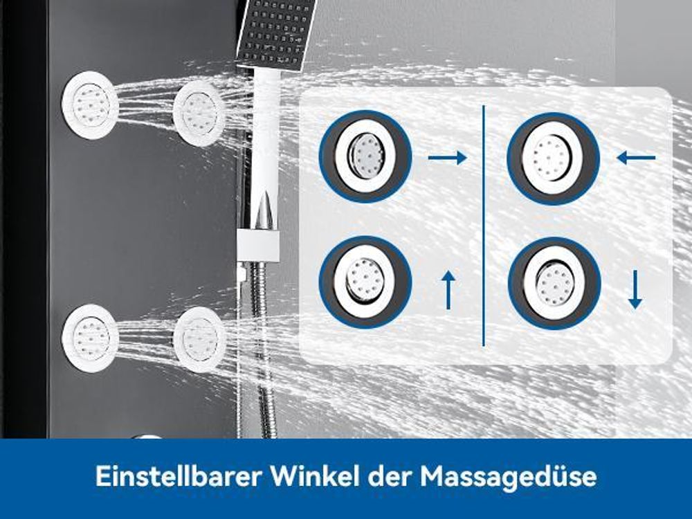 Auralum Multifunktion Duschpaneel Schwarz Duschset Edelstahl Duschsäule Regendusche mit Massagedüsen Handbrause und Überkopfdusche