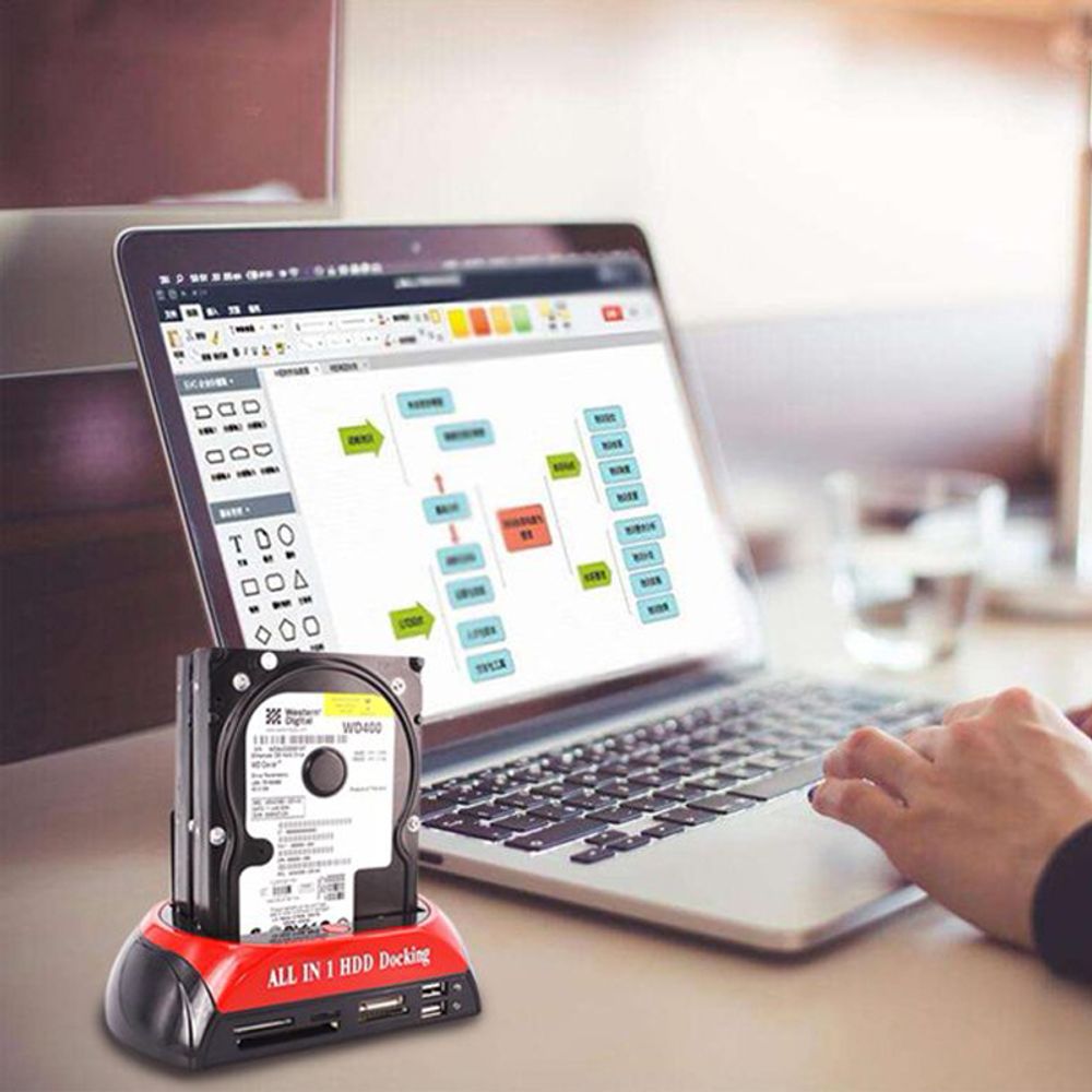 HDD Docking Station 2 USB IDE SATA Festplatten USB 2.0 Dockingstation 2,5 Zoll 3,5 Zoll SSD Docking-Station Offline-Klonen Klonfunktion Adapter Retoo