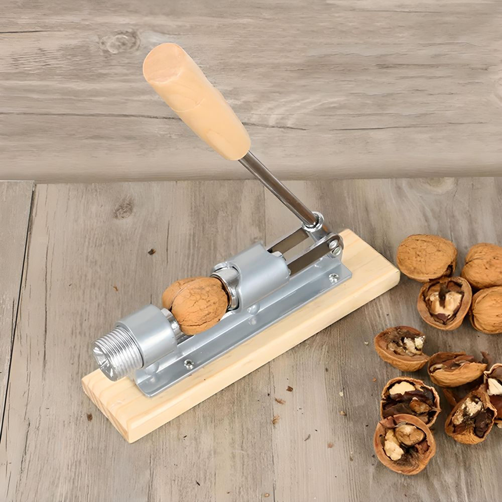 Nussknacker Nussöffner aus Edelstahl und Holz Nüsse Nut Cracker Schraubgewinde Knacker Cracker Haselnussknacker Nuss Nussschraube Silber Retoo