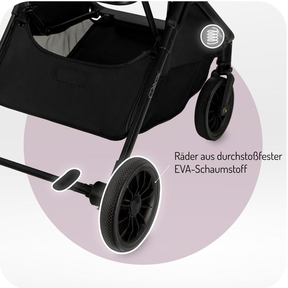 MoMi ANDREA – Buggy mit Automatik-Faltung, Drehbügel, Zubehör inklusive – Türkis
