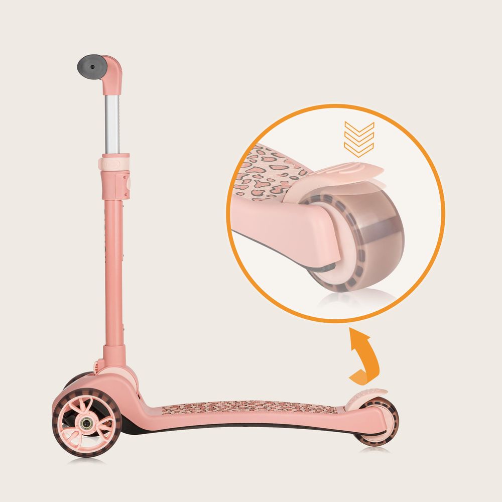 Lionelo Franky 2in1 Kinder Laufrad bis 20 kg Balance Roller bis 50 kg Höhenverstellbar, LED-Räder, rutschfestes Trittbrett, Korb Pink
