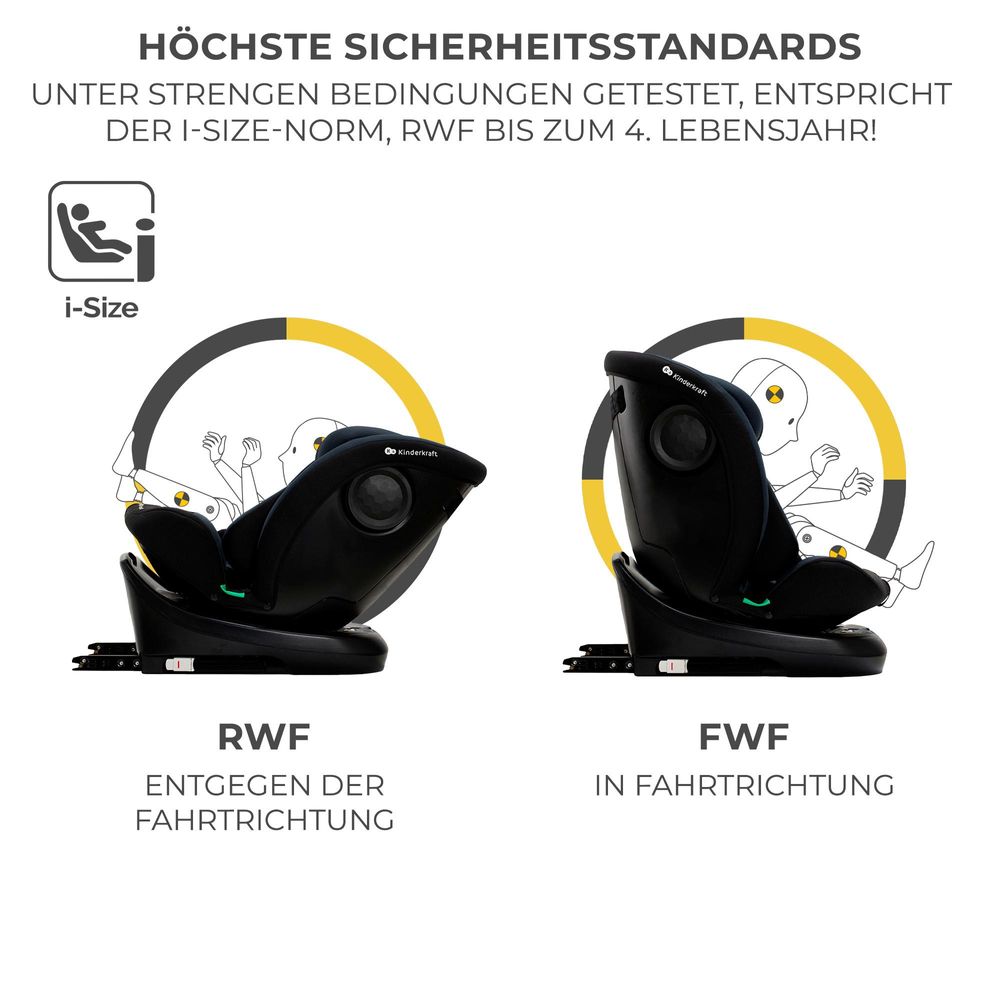 Kinderkraft I-GROW i-Size - Kindersitz 40-150 cm - 360° - RWF/FWF - H-GUARD - ISOFIX - TOP TETHER - 5-Punkt-Gurt - Verstellbare Kopfstütze - Schwarz