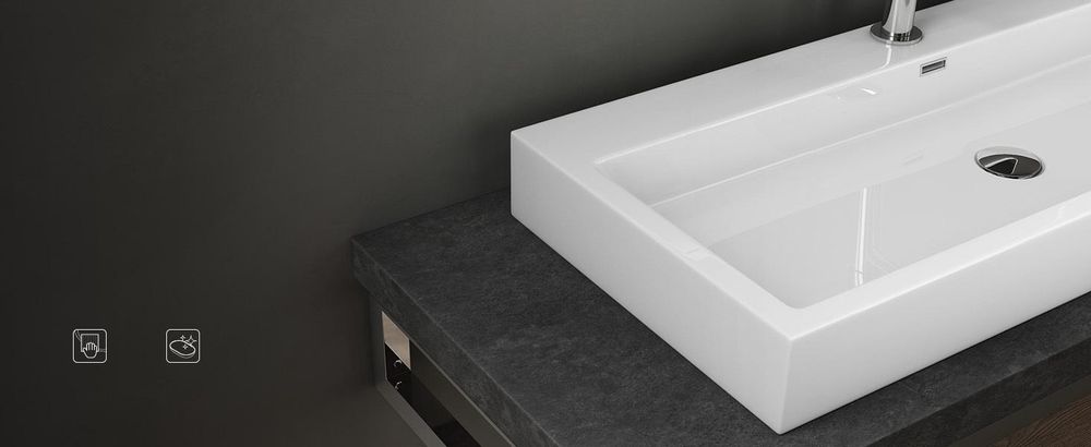 doporro Design Aufsatzwaschbecken Hängewaschbecken Waschbecken Weiß BTH 76.5x42x10 cm Waschtisch aus Mineralguss Colossum06