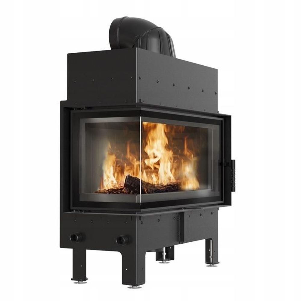 Kamin KRATKI FLOKI L Links 12kW Ø200 Schwarz mit Türschließung Set für Montage
