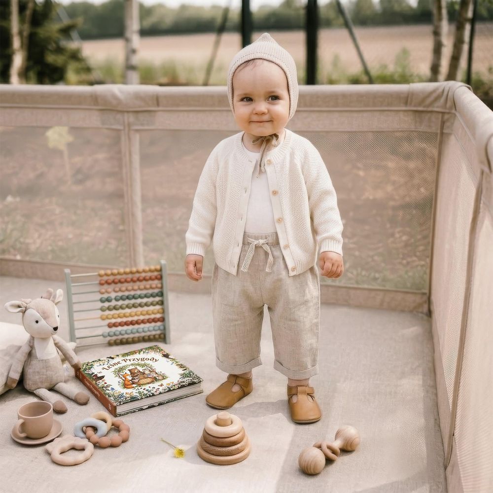 Kidwel FANKO Beige 130x130 cm Baby Laufstall, Laufgitter Baby Krabbelgitter für Kleinkinder mit Atmungsaktivem Netz, Reißverschluss, Tasche, Beige