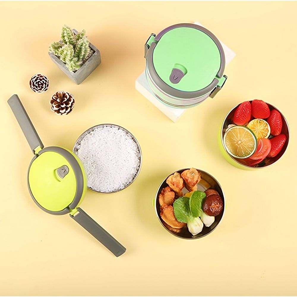 Edelstahl Thermo Lunchbox Tragbarer Isoliert Behälter Lebensmittelbehälter 3 Schicht Wärmer Behälter Lunchbehälter Speisebehälter Grün Retoo