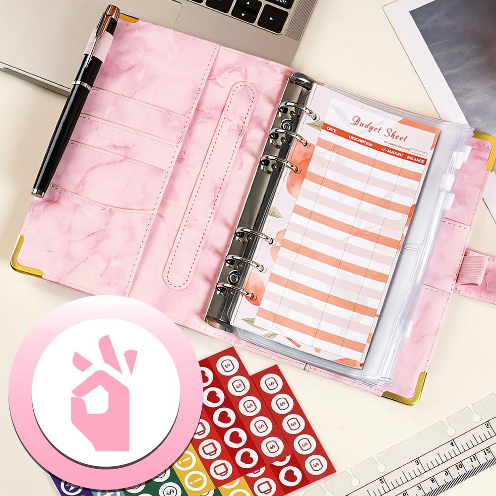 Budget Planner A6 mit Ringbuch & Magnetverschluss - Geld Organizer und Haushaltsbuch für Sparchallenge Umschlagmethode & Cash Stuffing, Rosa Retoo