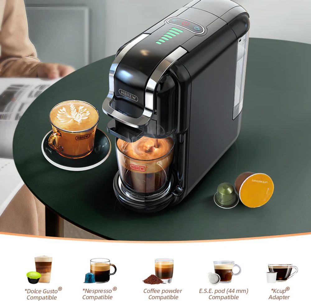 HIBREW H2B Kapselkaffeemaschine, 5 in 1 Multi-Kapsel-Kaffeemaschine, Schwarz