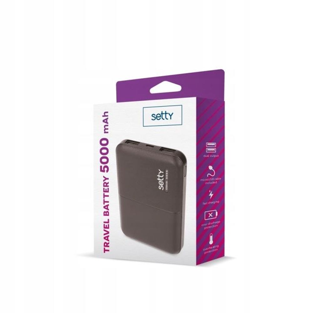 Setty 5000 mAh Powerbank Schwarz zum Laden von Handys, Tablets und Lautsprechern 5V