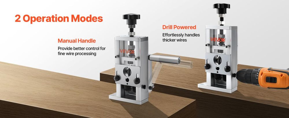 VEVOR Manuelle Drahtabisoliermaschine 1,5-25 mm (0,06-1 Zoll) Hand- oder Bohrmaschinenbetrieb, 1,5-25 mm Mini