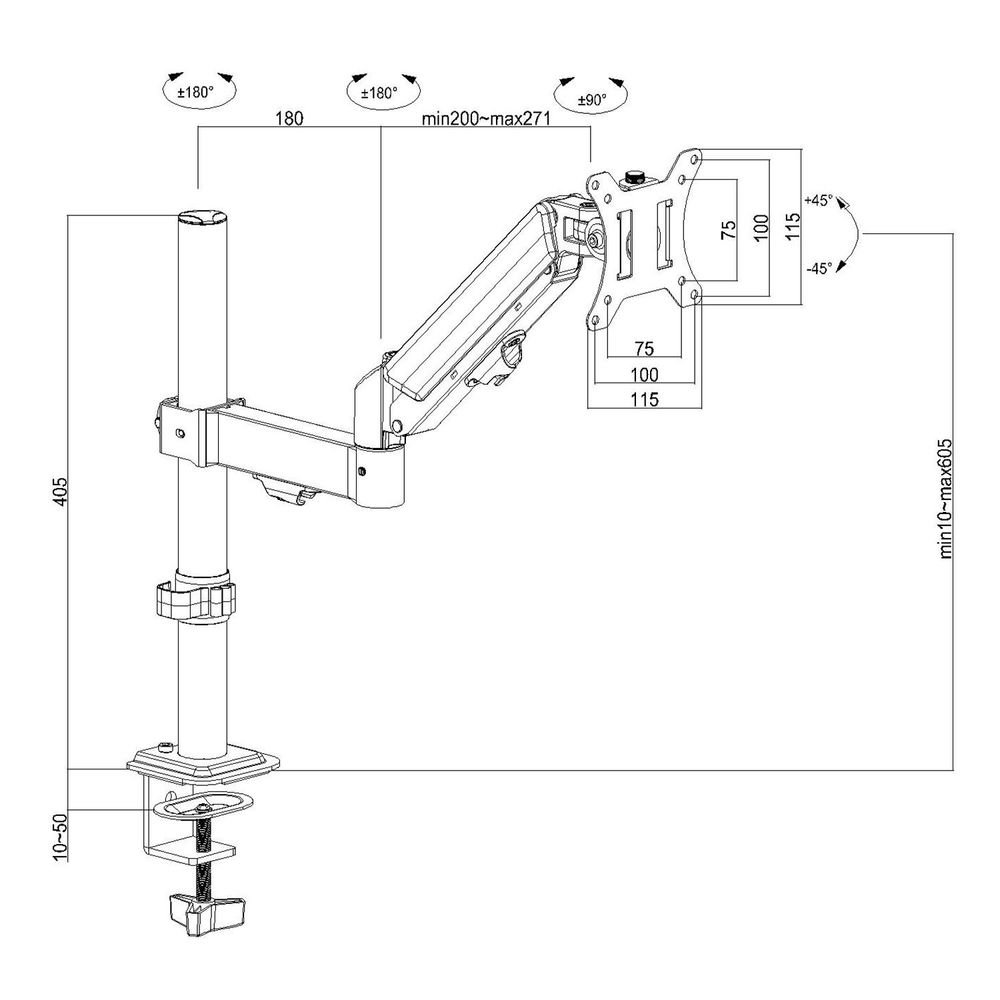 Maclean Monitorhalterung Gasfeder 17"-32" 2-10kg schwarz MC-135