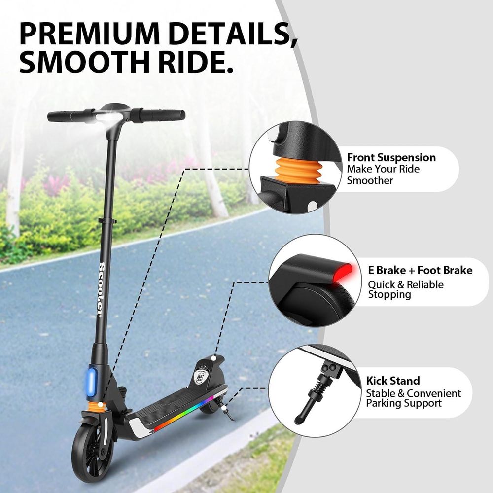 Elektroscooter Kinder Für 8-16 Jahren, Klappbar Jugendliche Elektroroller, 200W,  5,2Ah AKKU, Reichweite 10-20 km, Bis 20 km/h, LED, E-Scooter Schwarz