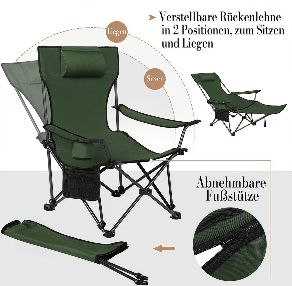 WOLTU Campingstuhl klappbar Faltstuhl belastbar 150 kg aus Oxford-Gewebe Grün